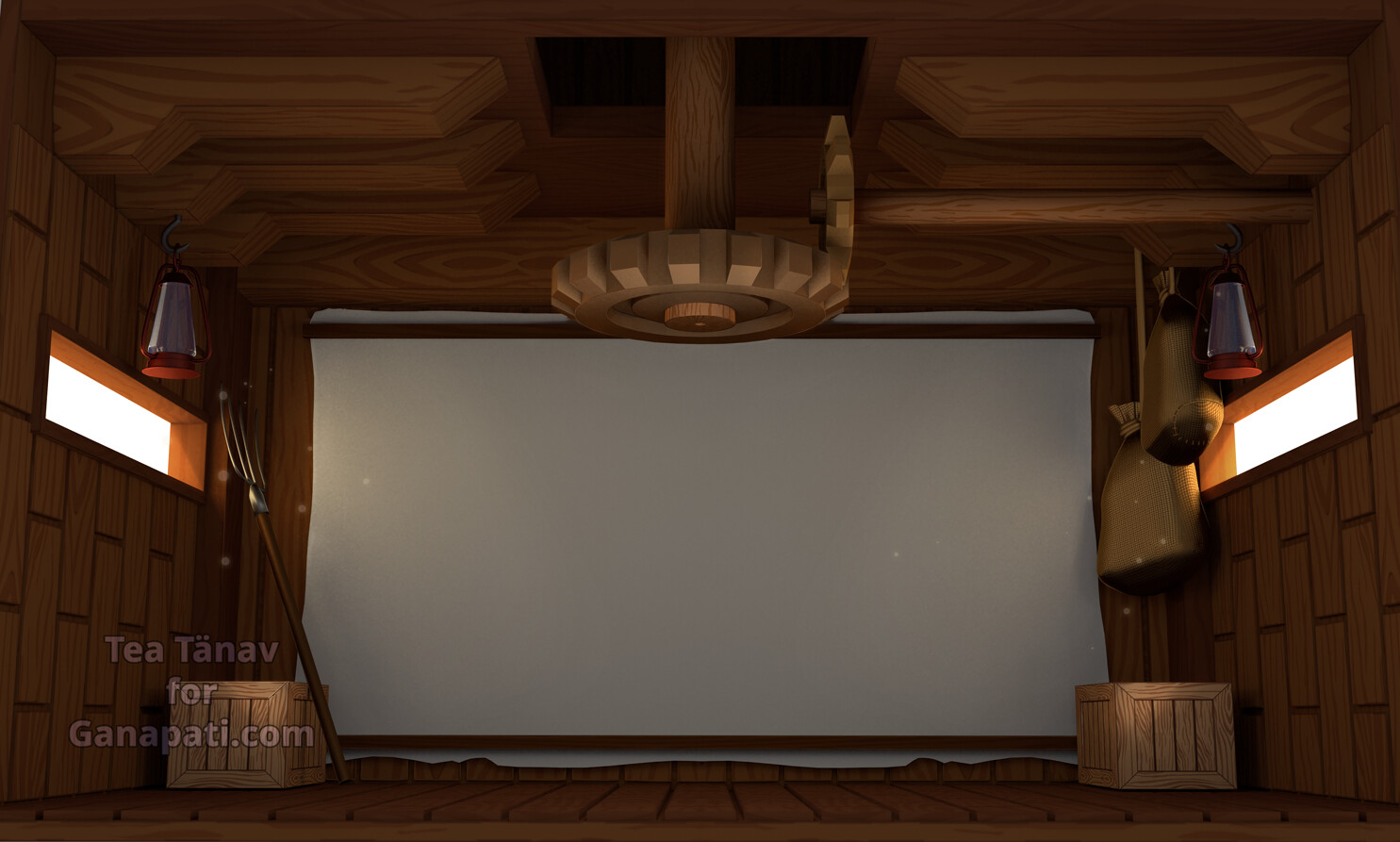 3d environment render with some over-painting. Later redrawn fully by hand to match symbols better.