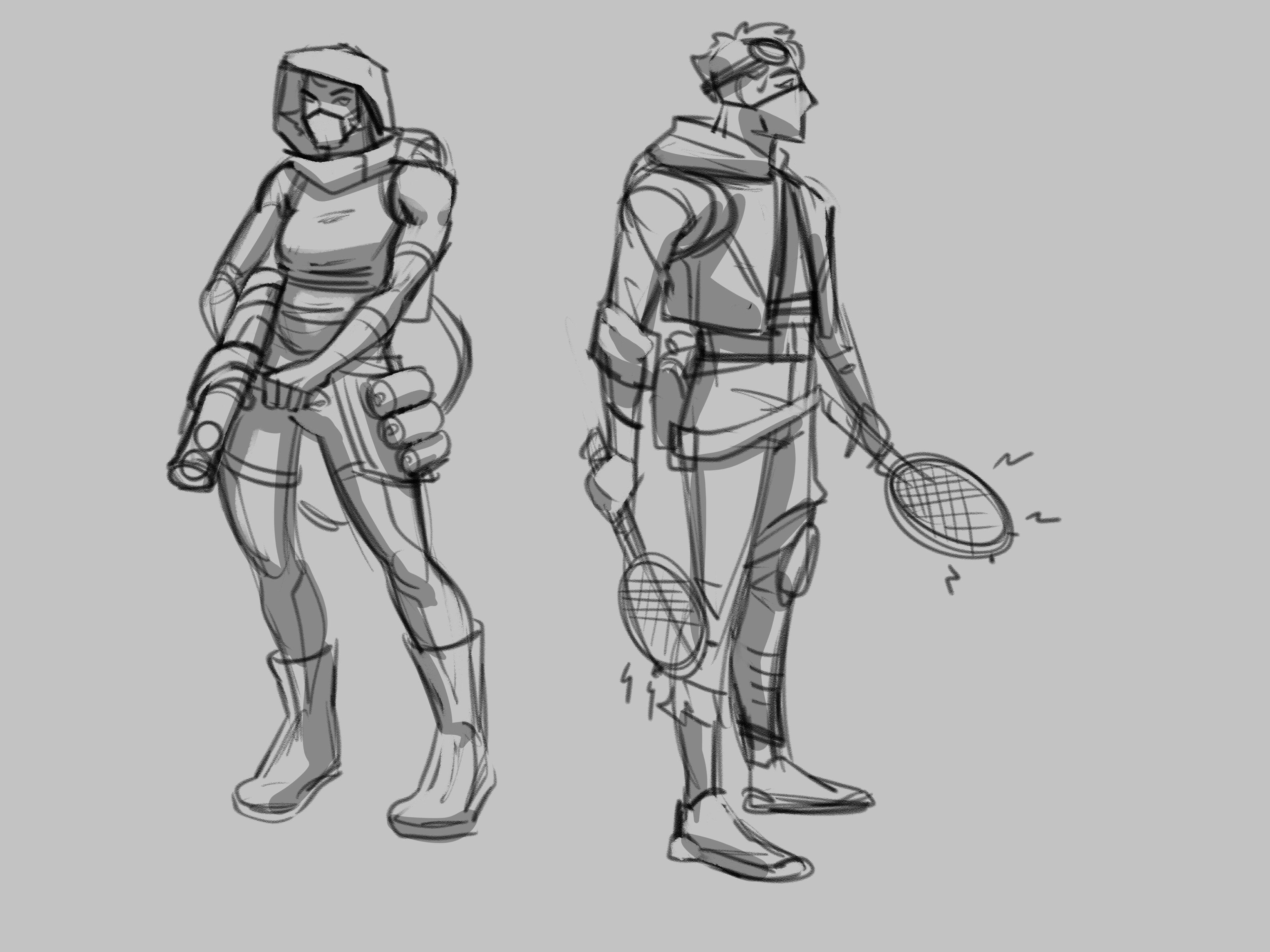 Some older characters iterations. The weapons were “too normal” for our taste.