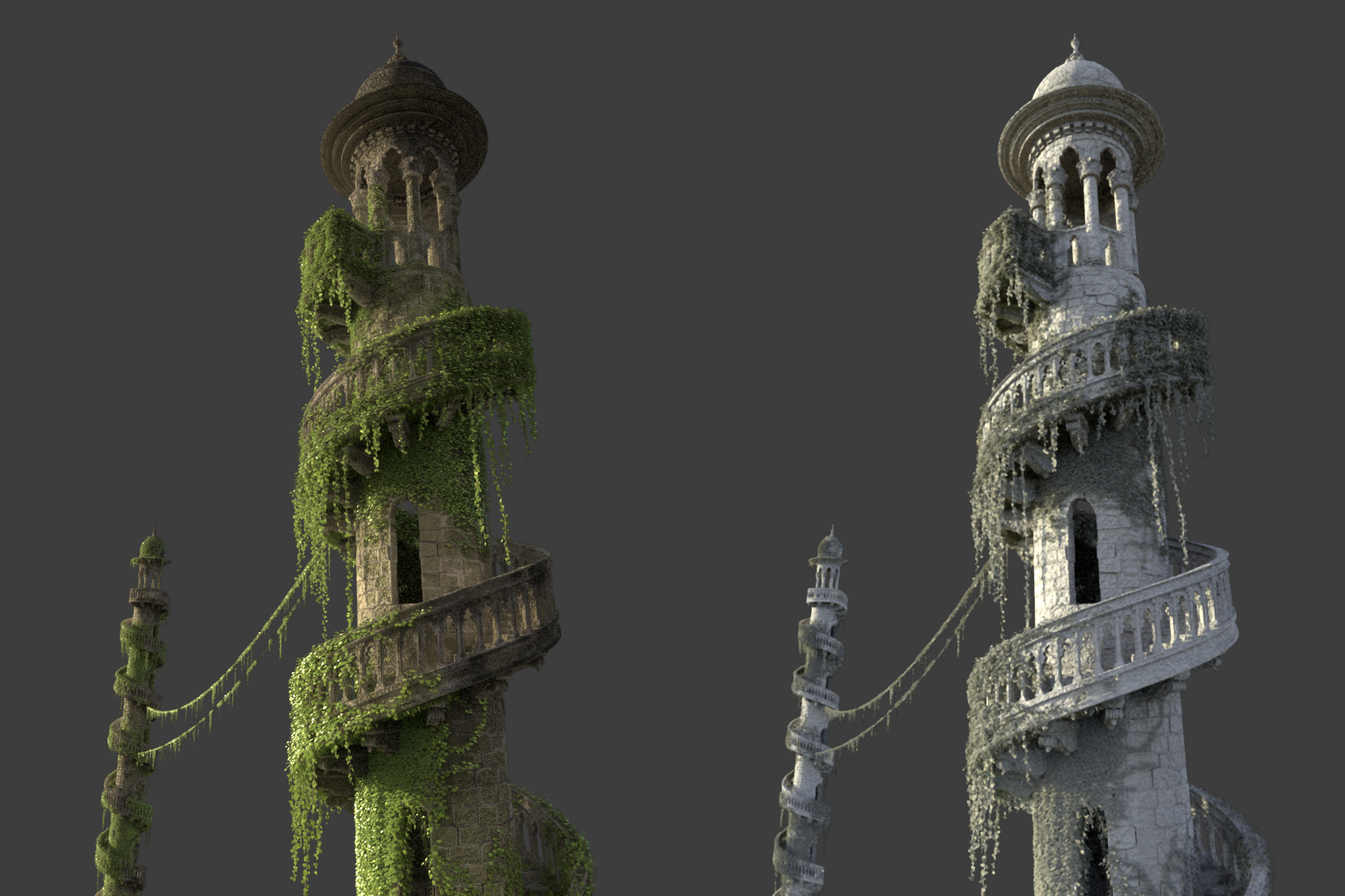 Tower lookdev with extra ivy growth