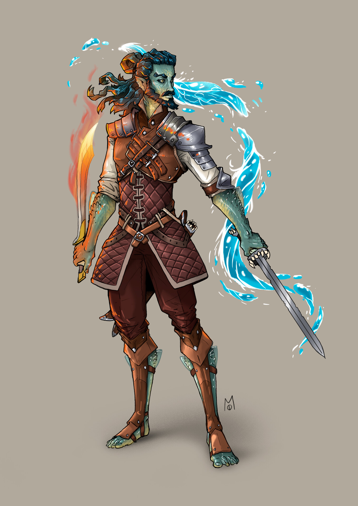 A commission of a water genasi ranger for D&D.