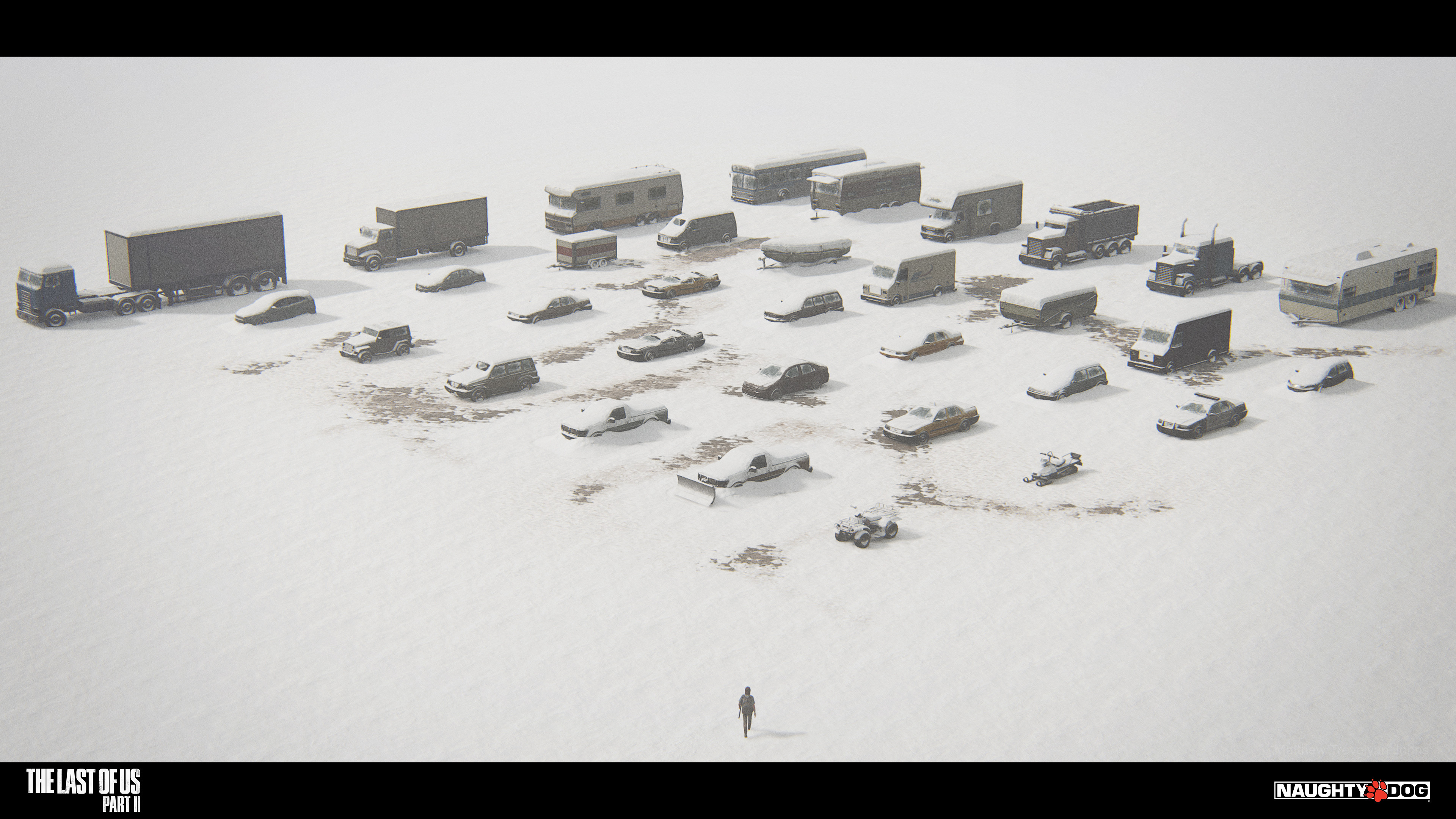 A snow vehicle test level that I created, there are a few missing here but this is the majority of snow covered vehicles that features in The Last of Us: Part II