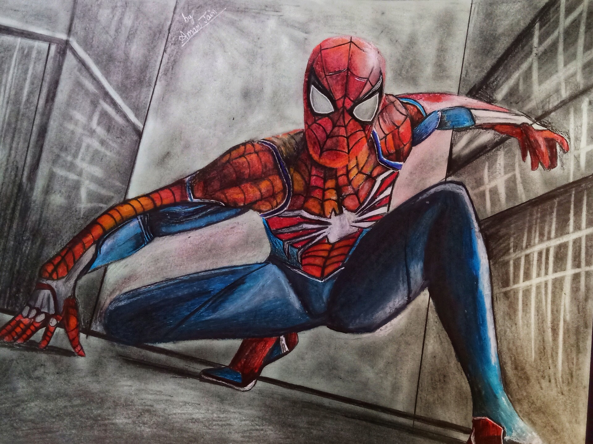 ArtStation - Spiderman Drawing | Oil pastels | colored pencils | Graphite  pencils