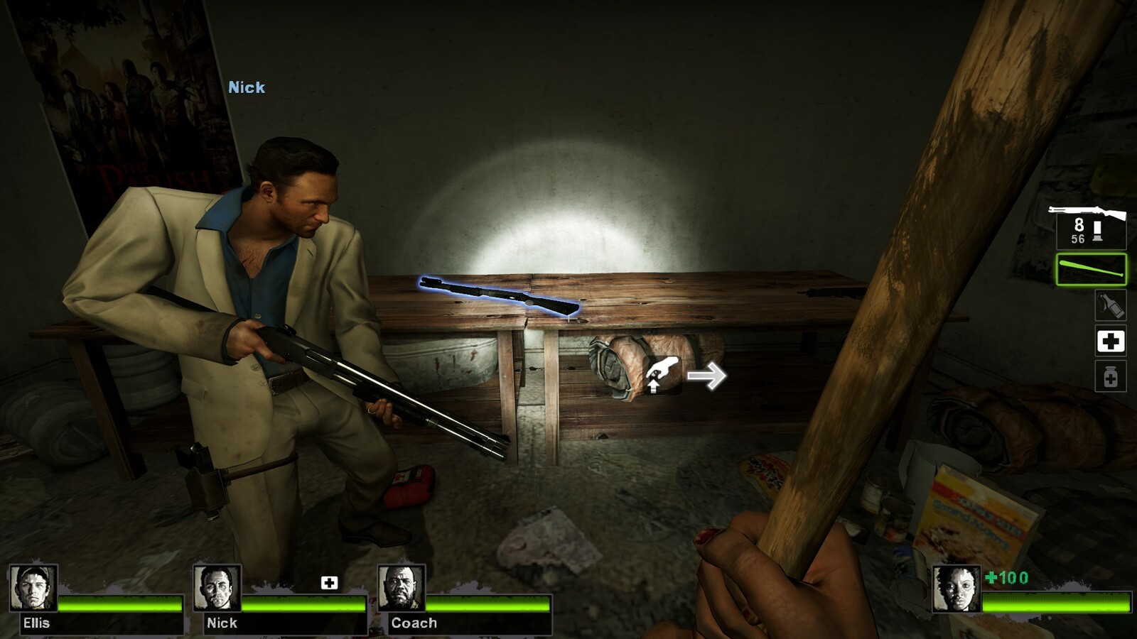 The first safe house has low tier weapons for the player and limited resources.
