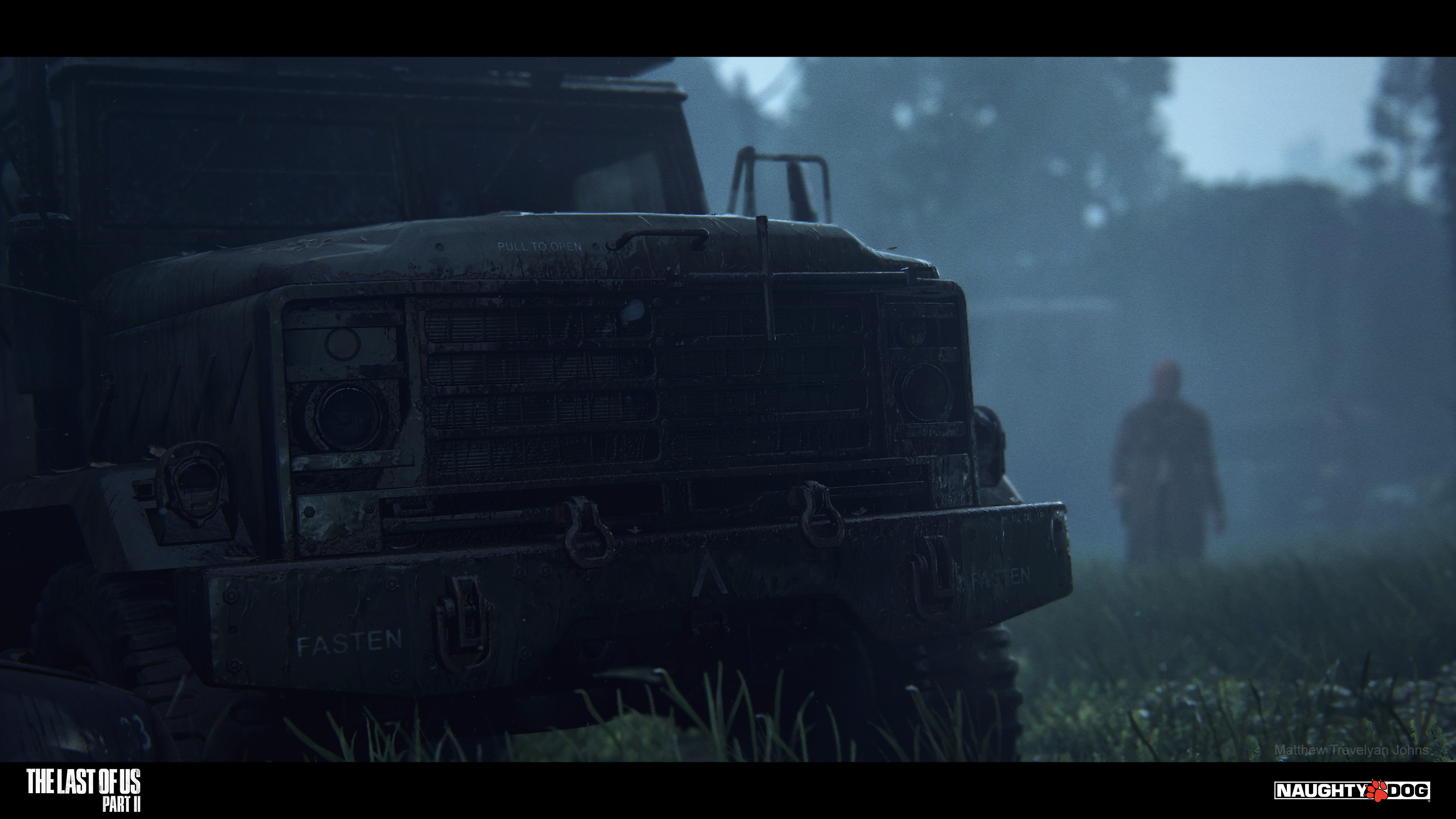 Another image from the E3 demo, Ellie crawled right underneath a version of this truck. The challenges that up-close interaction presented helped inform my model and shader work for the entire game, a really valuable learning experience