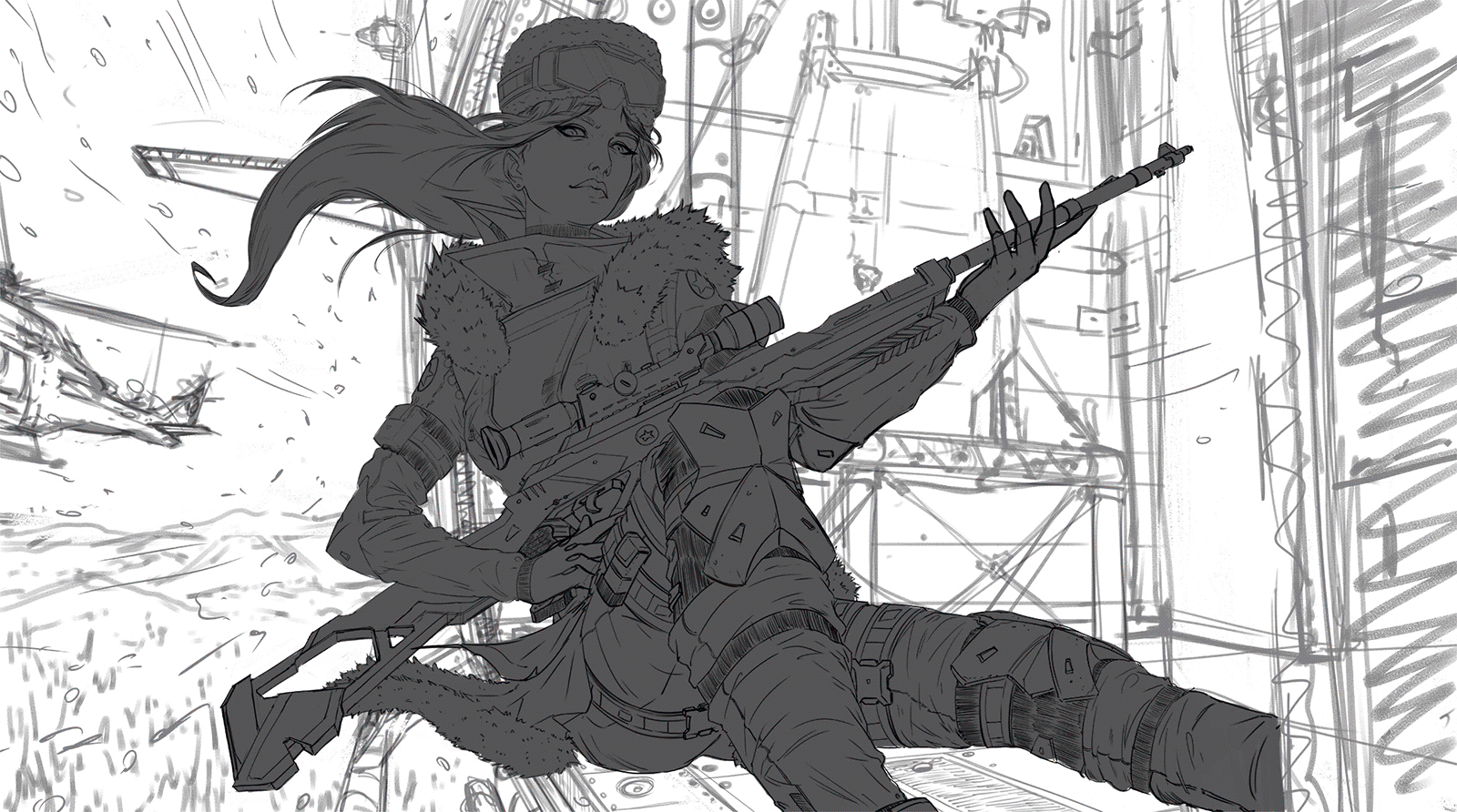 Artstation Arctic Ops Caitlyn League Of Legends Fan Splash Art Illustration Adrien Gonzalez