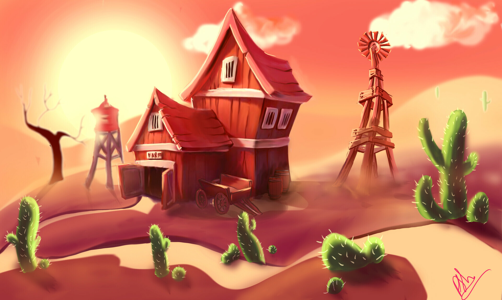 ArtStation - Farm 2D background Digital Painting, Poulami Sharma