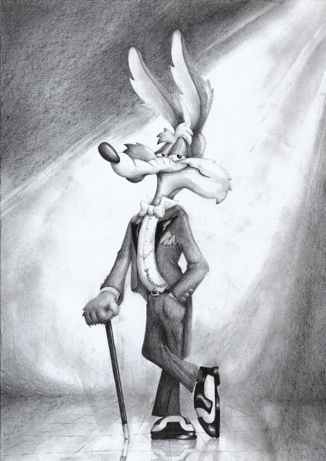 Wile E Coyote in spats with leather lapels and waistcoat