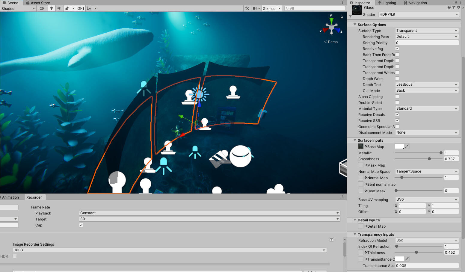 Screenshot from Unity. The glass was a combo of a distortion material with additional grime decals on top