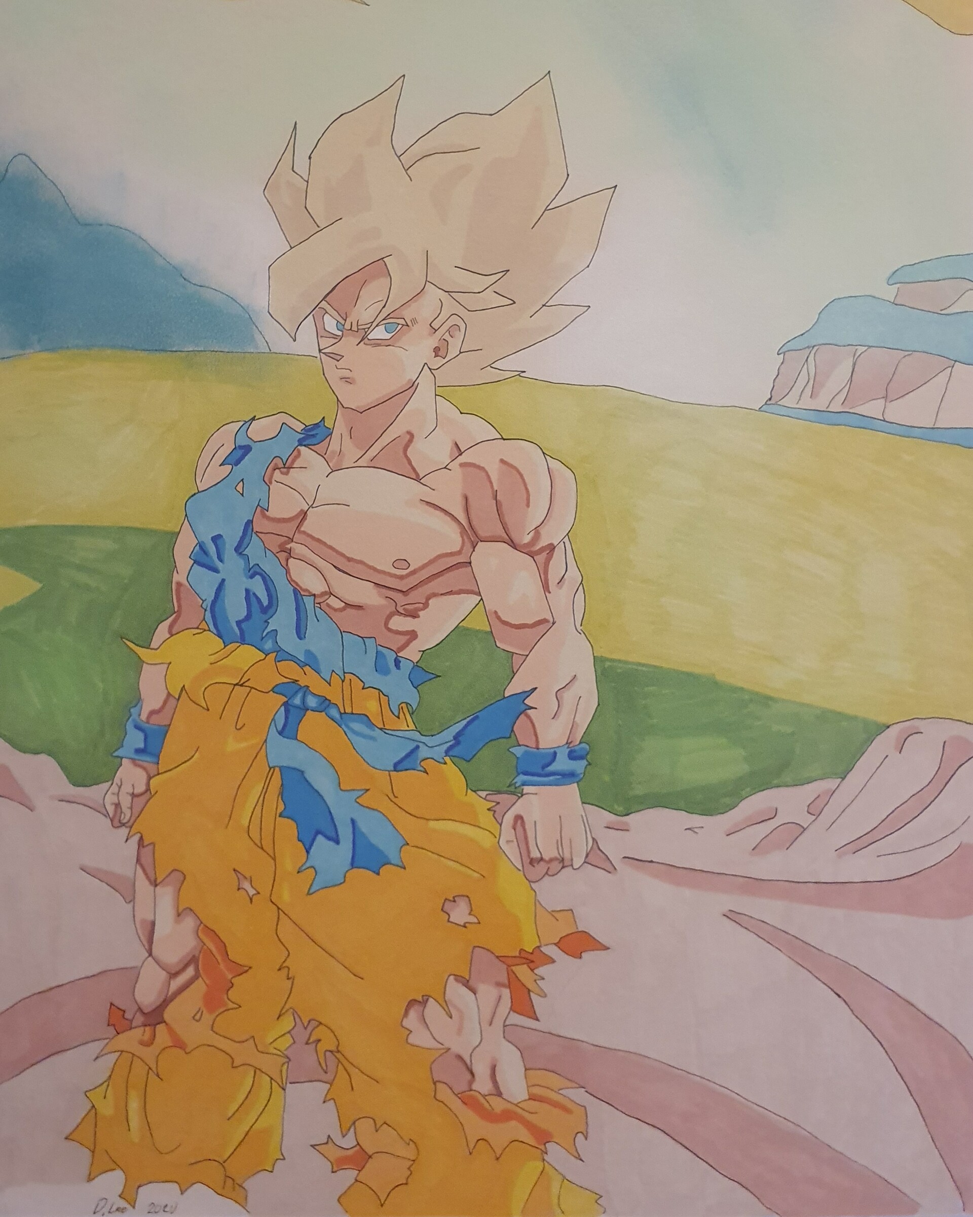 Goku Super Saiyajin artwork I made. Reference pic in the comments : r/dbz