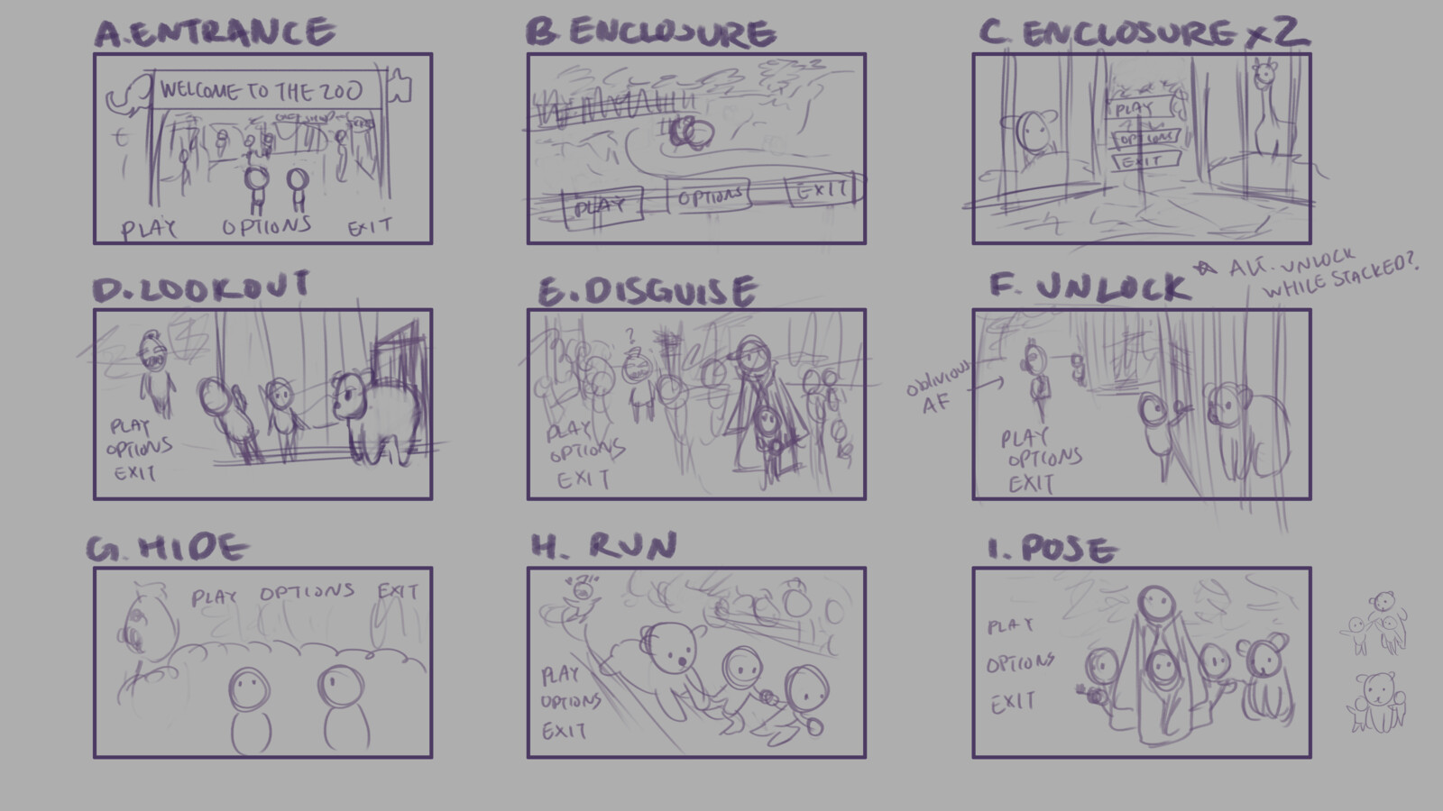 Thumbnail sketches, which were then put up for a vote.  The image was originally intended to be a main menu screen, hence the UI.
