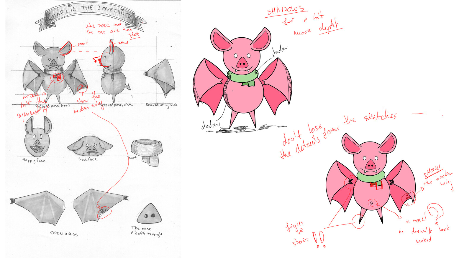 feedback notes on Character Design