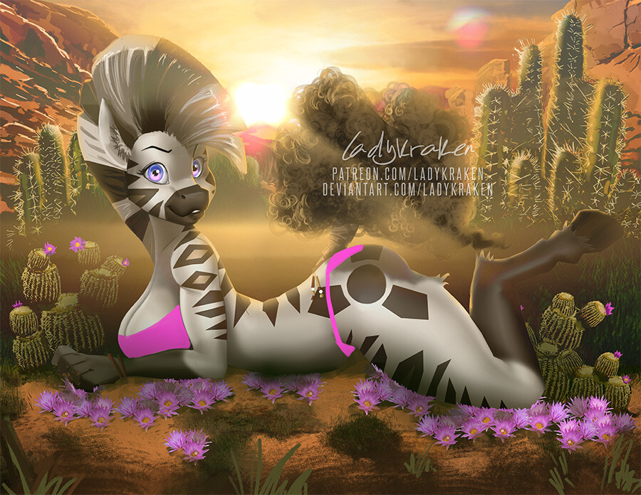 LadyKraken ❤ Commissions OPEN - Sunset Lars Furry Zebra - Commission