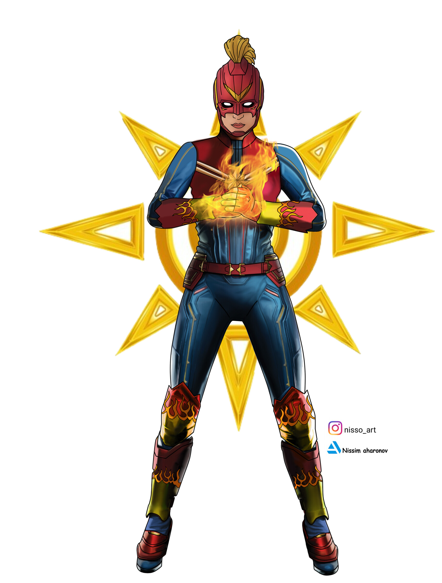 ArtStation - Digimon heroes - captain marvel X Flamedramon 🔥