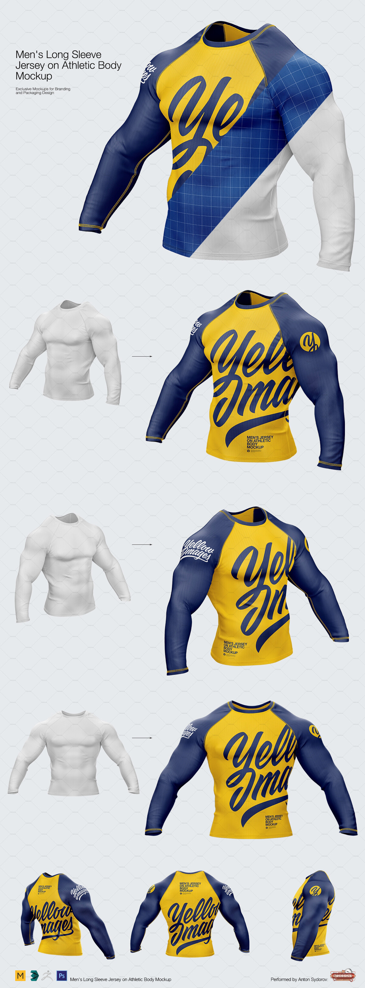 Download Artstation Men S Long Sleeve Jersey On Athletic Body Mockup Anton Sydorov PSD Mockup Templates