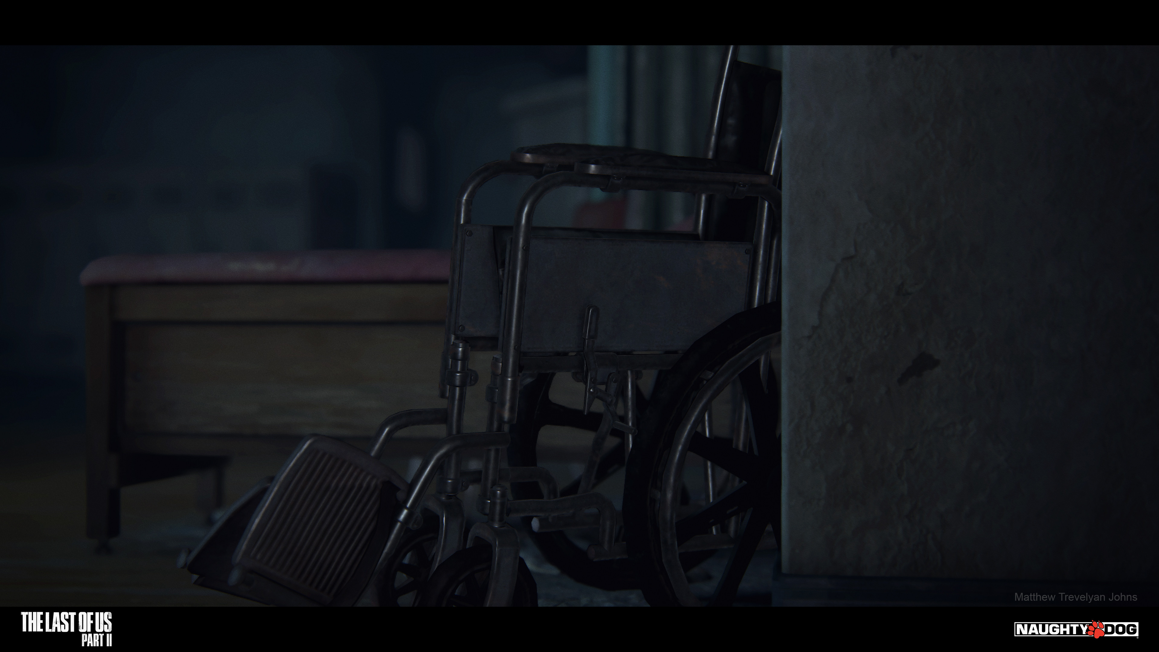 Often times the 'default' look for assets would be heavy age and rust. However I like to push more reflectivity and spec response in materials and so many assets, like this wheelchair I would re-texture in Substance Painter to achieve my desired look