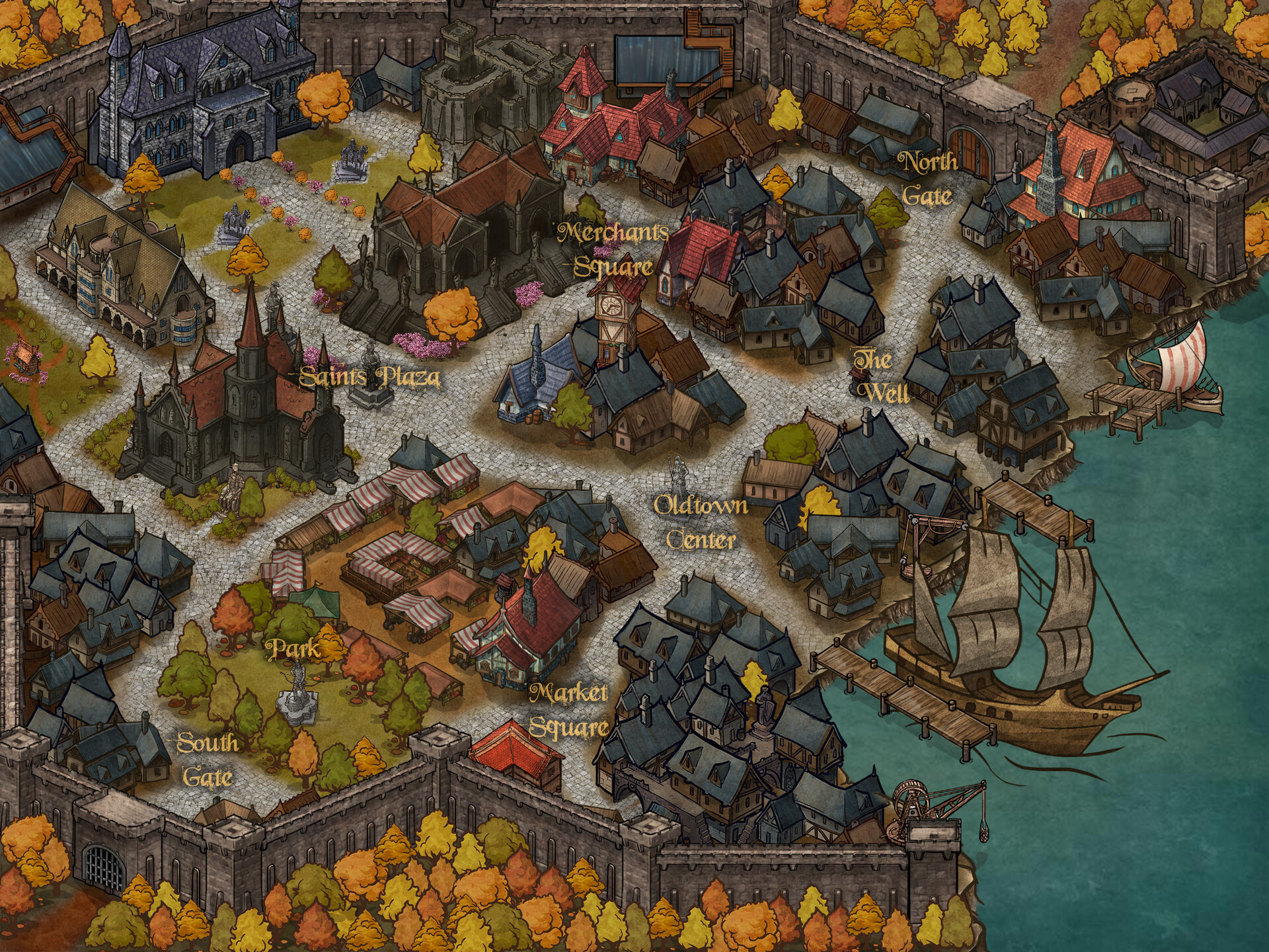 Port Town Map D D Artstation - Fantasy Map Design