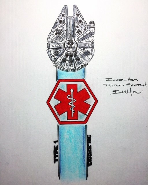 ArtStation Millenium Falcon/Medical Alert Tattoo Sketch Idea