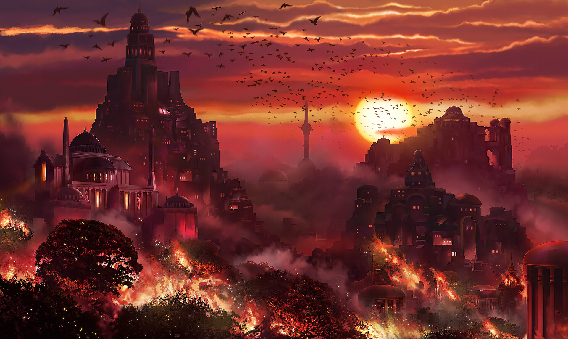 The Burning City by Daniele Montella r/ImaginaryCityscapes