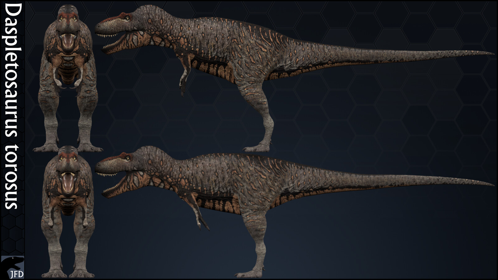 Comparison between altered Daspletosaurus torosus to go into Jurassic World Evolution (Top) and the unaltered version (Bottom).
