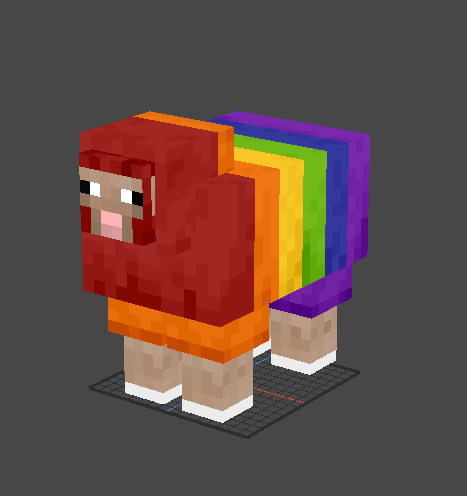 An earlier version of the Rainbow Sheep had white hooves! They were pretty distracting so we opted for the original sheep's hoof color in the final model.