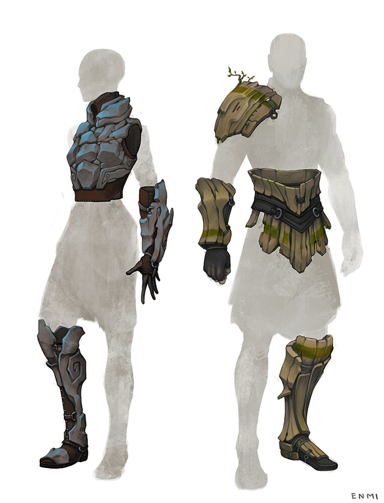 Examples of stone and wood armour pieces. 
