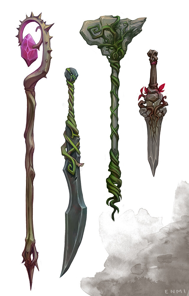 Weapons of wood and stone.