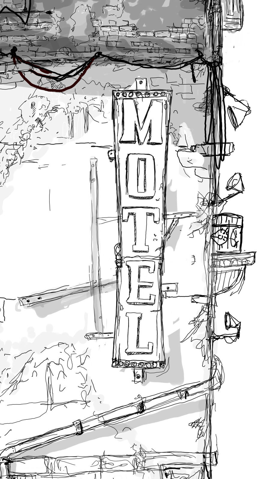 Close-up, the right side Motel Sign lighten with spot lights 