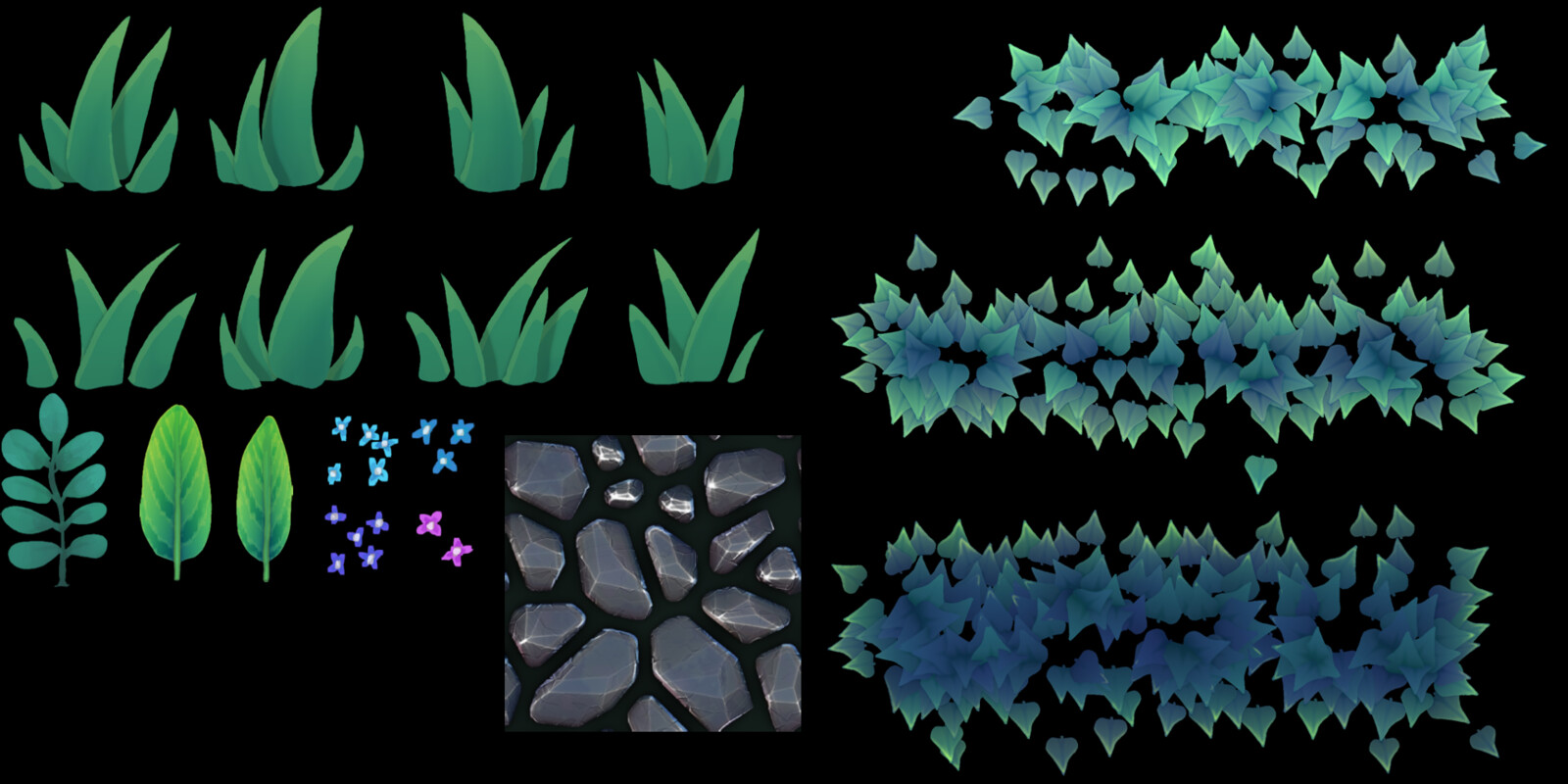 Foliage Atlases generated from substance designer.