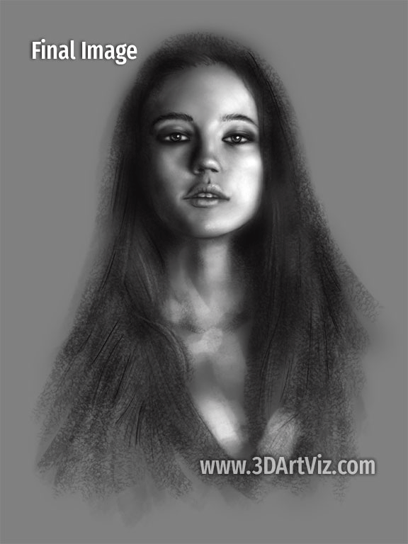 Digital painting techniques applied to a portrait study.