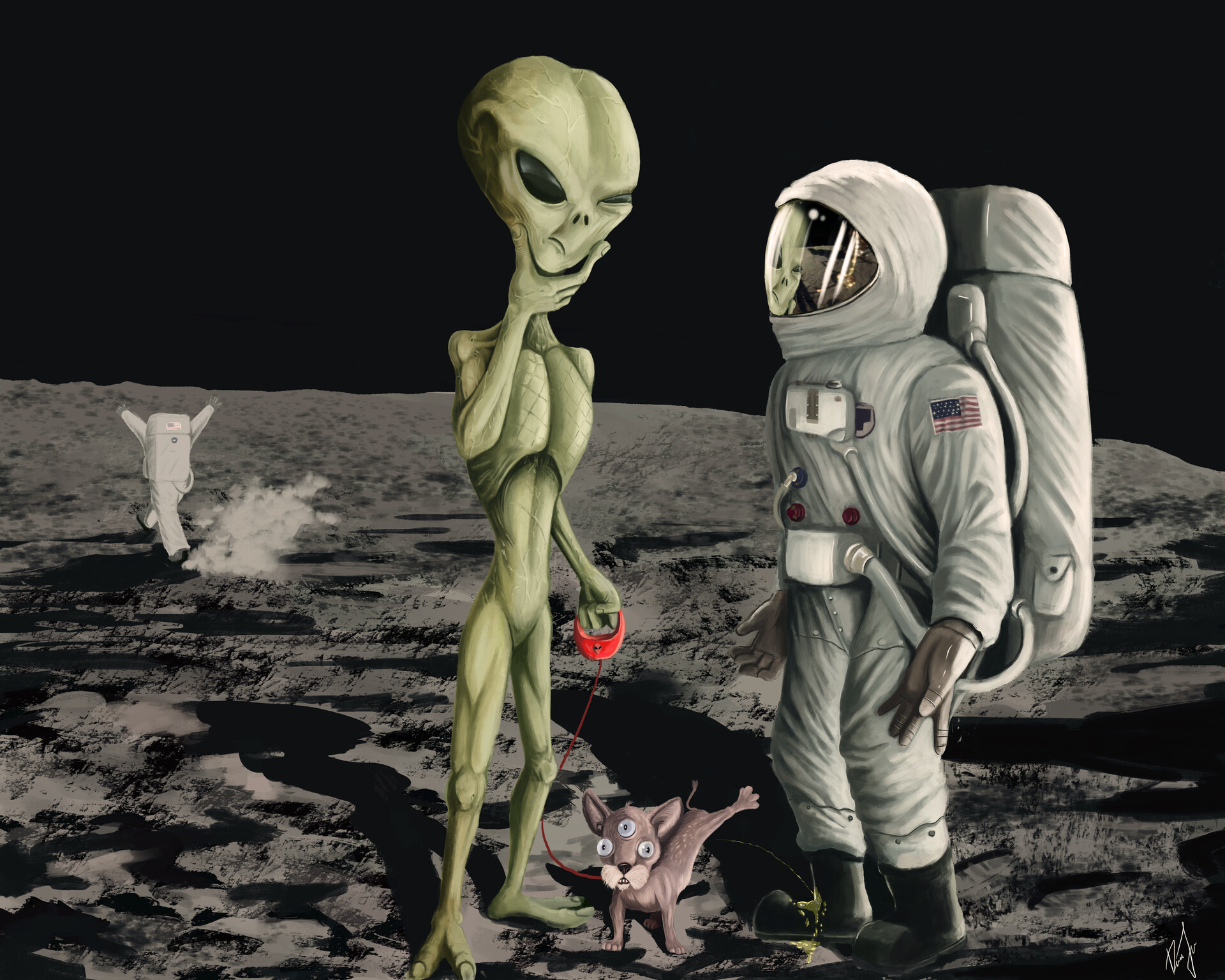 astronauts and aliens art