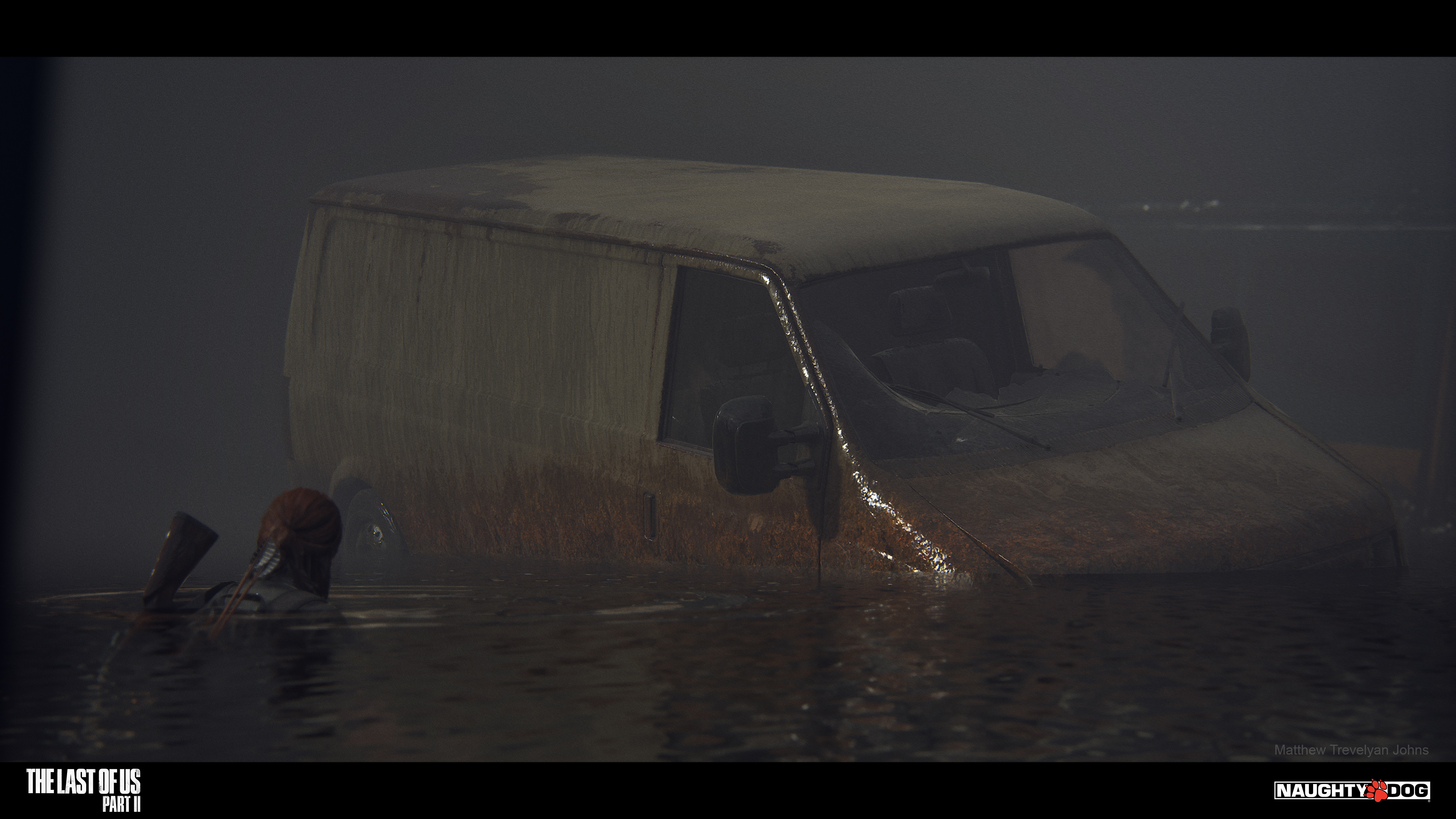 An example shot from a test scene of mine, we also had versions of the submerged vehicles for dry levels, where rain streaks were replaced with a dirtier, dusty treatment