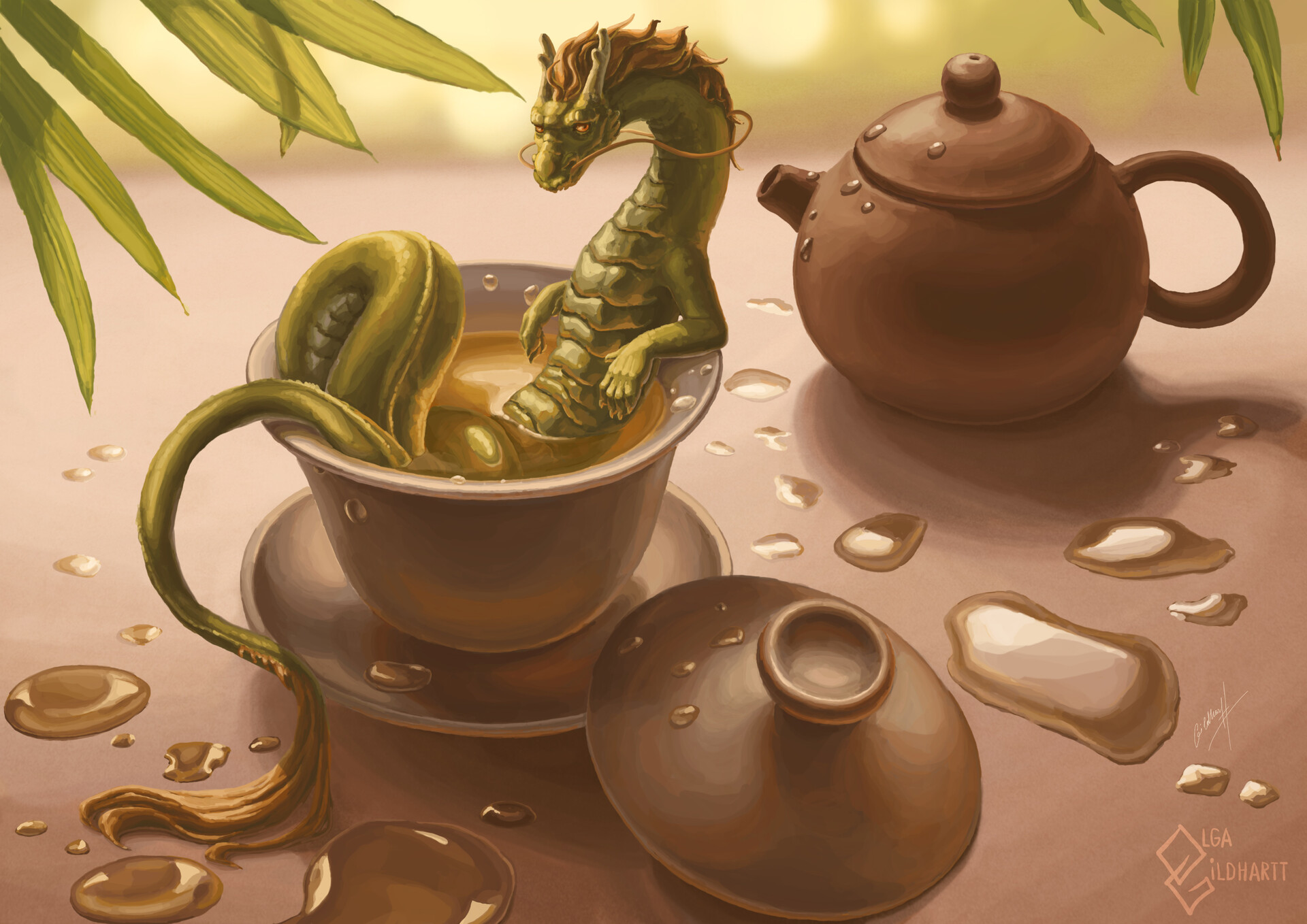 Дракон обед. Чай дракон. Дракон с чаем. Дракончик с чаем. Чай арт.