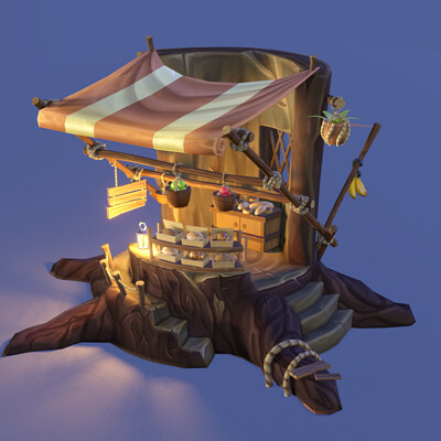 Forest night market stalls