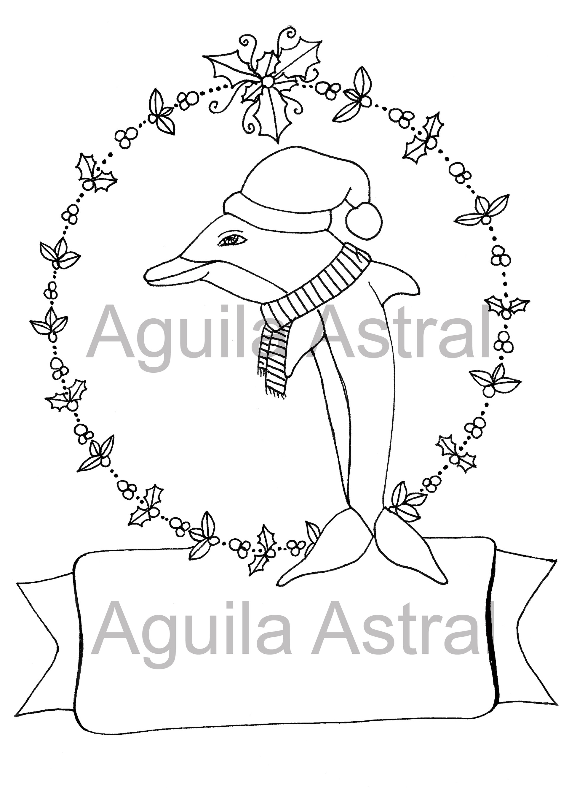 Artstation Christmas Dolphin Printable Coloring Page Digital Stamp Aguila Astral By Karina B