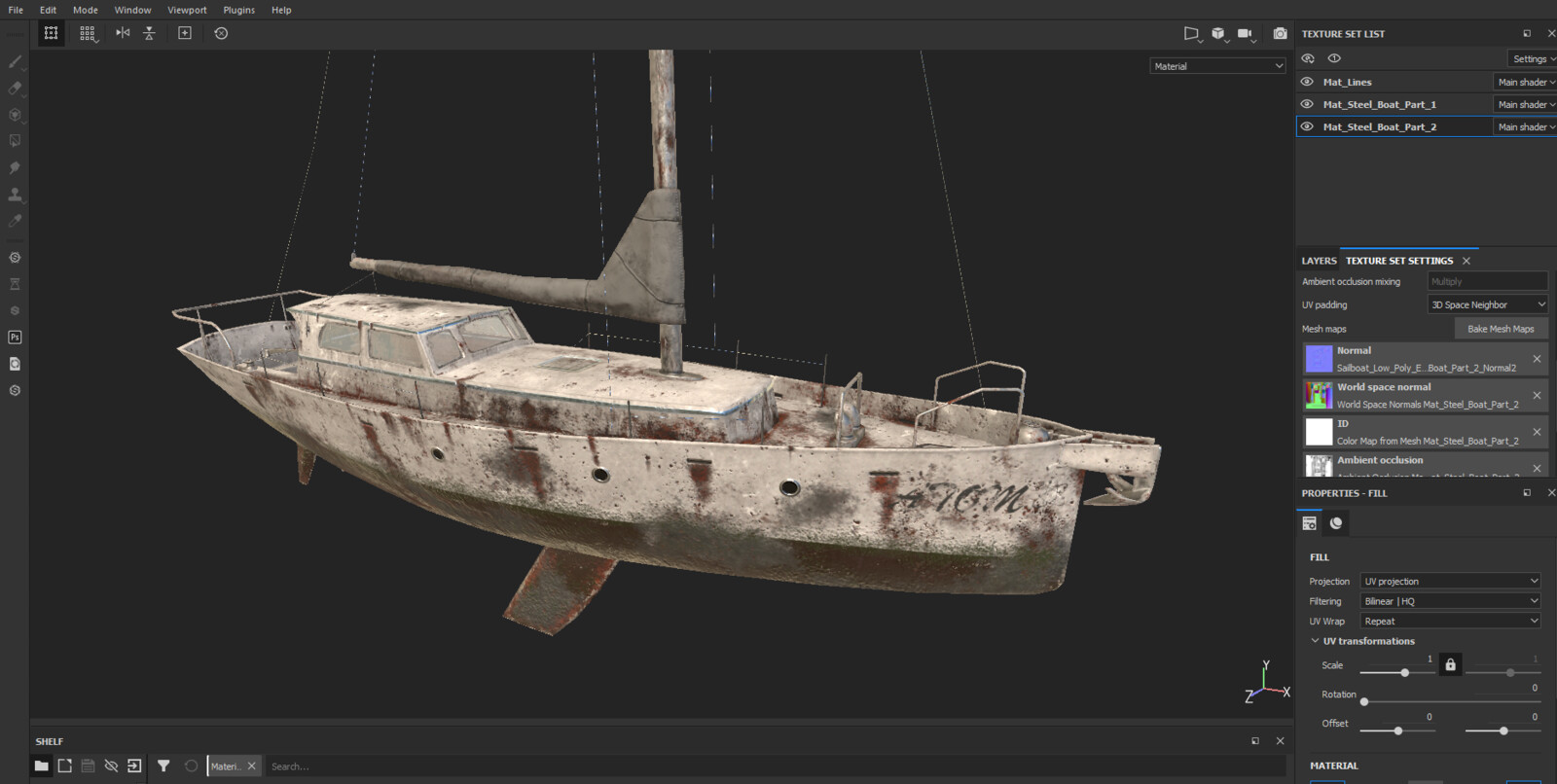 Substance Painter Project view. All textures fit in two PBR texture sets.