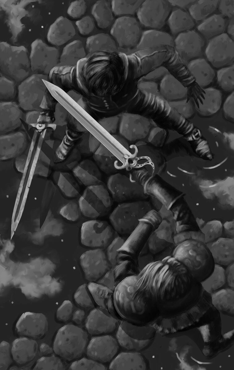 Sword fight. Another illustration for printed edition of phenomenal "Black Stone Heart" by Michael R. Fletcher.