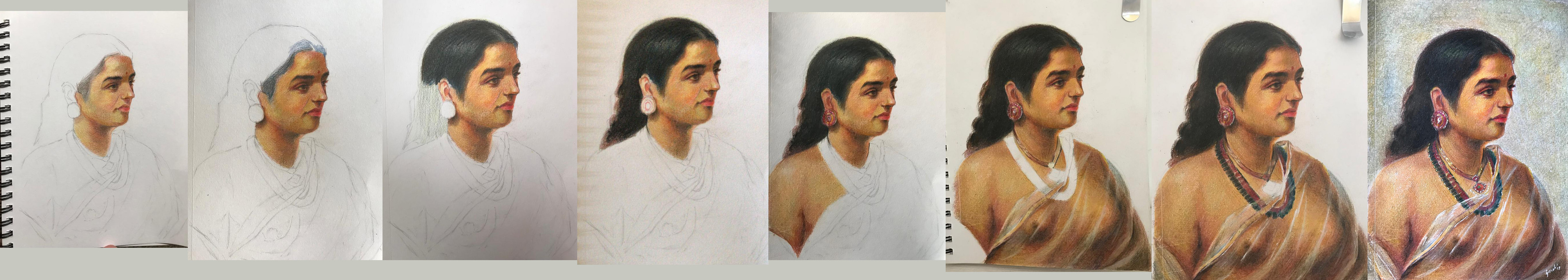 Ravi Varma Study - Colour Pencil on Paper - Progress