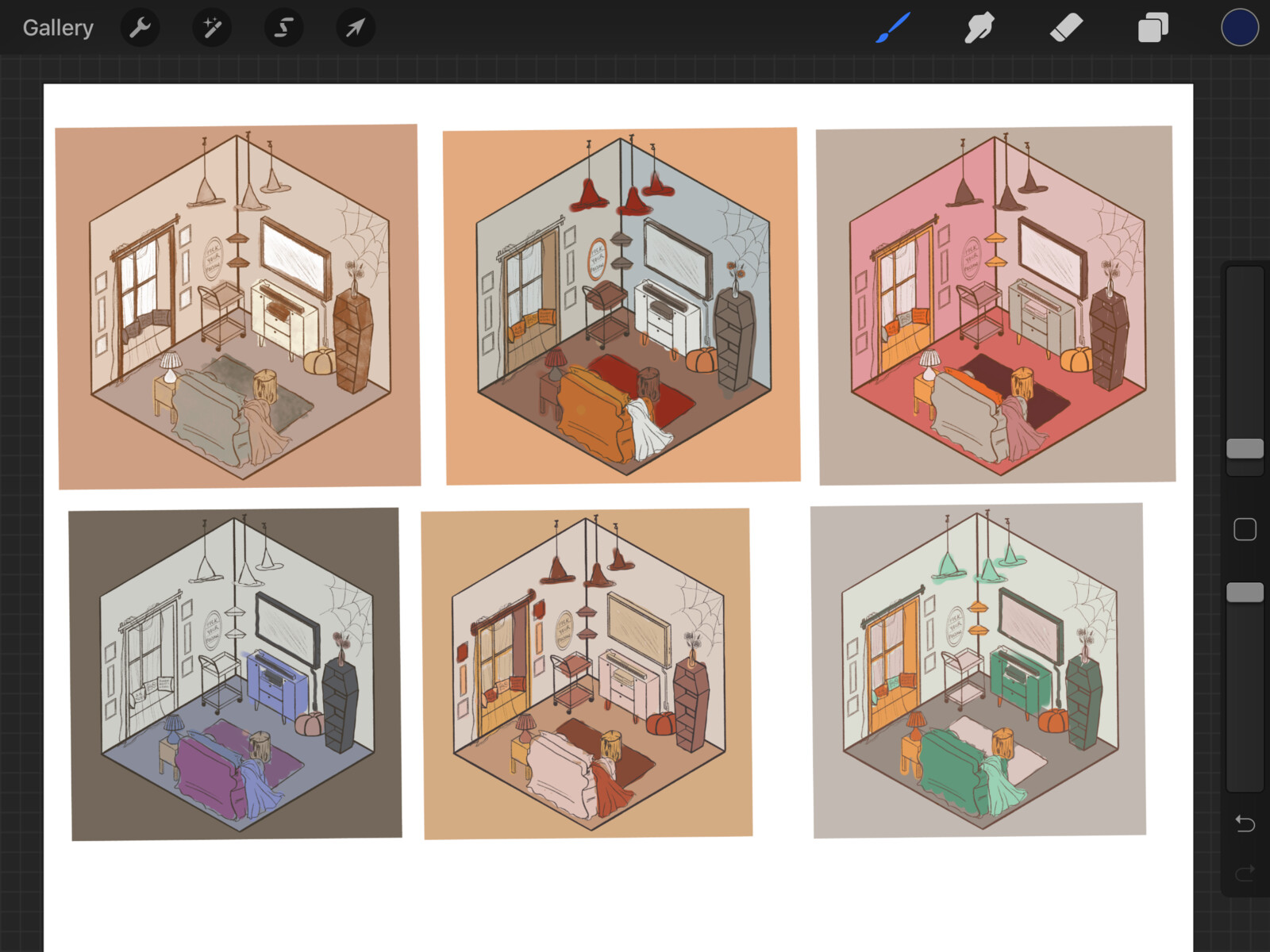 working through thumbnails for color palette