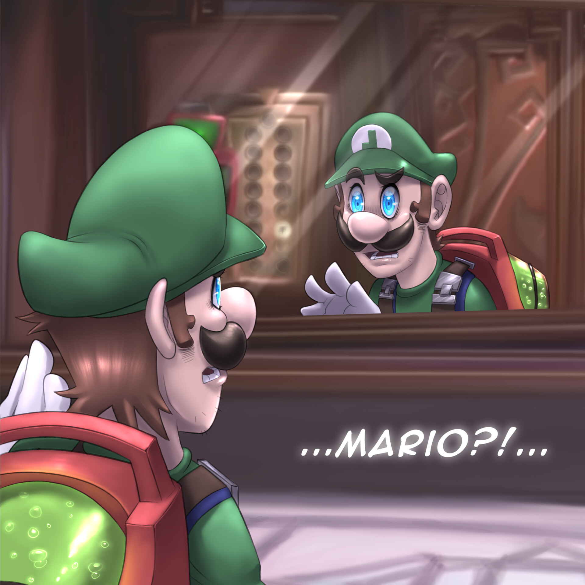 In Luigi's Mansion 3, in the elevator in front of the mirror