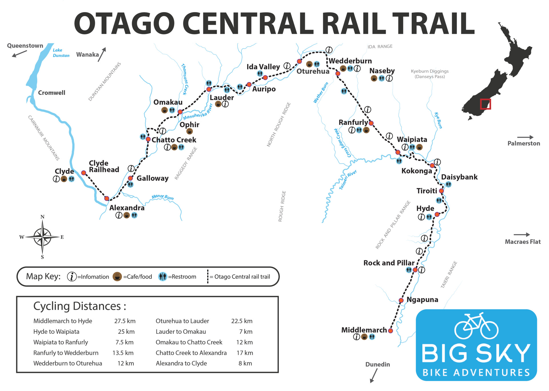 Otago Bike Trail Map Artstation - Big Sky Bike Adventures