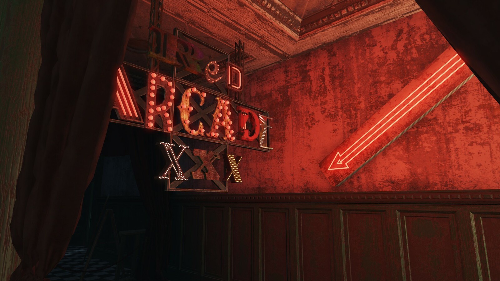 Red Arcade Sign, all of the signs were modeled in Blender and textured in Substance Painter
