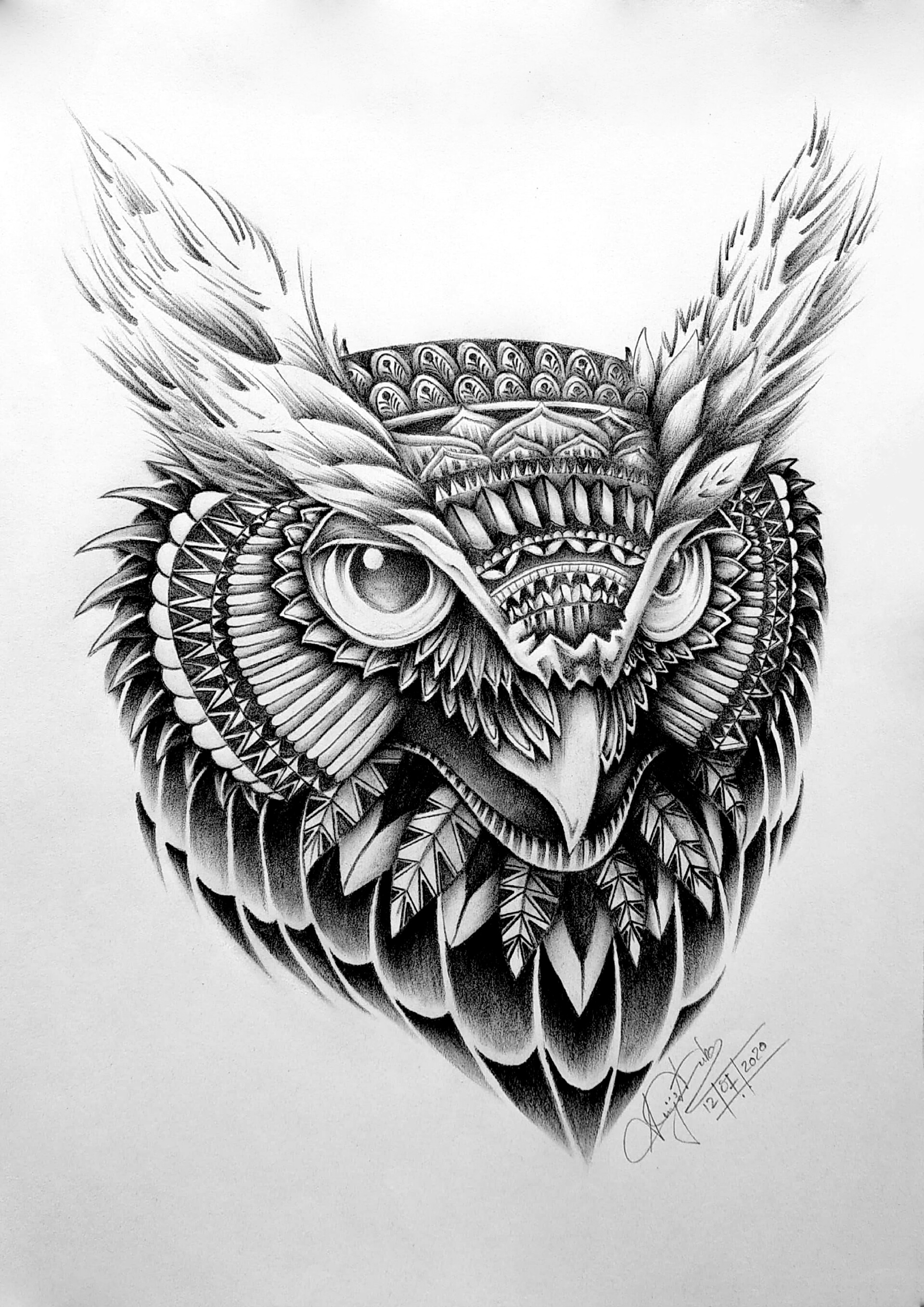 ARIJIT GUHA - OWL ZENTANGLE ART