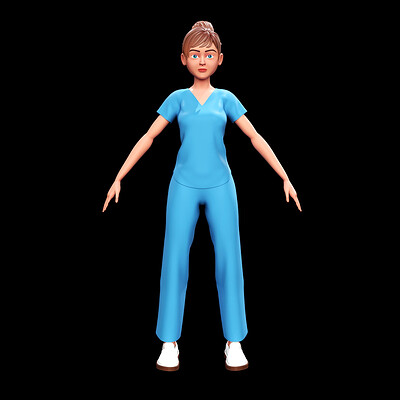 Nurse - Stylized Character Woman - Ha - Blender Cycles And Eevee - 3D Model