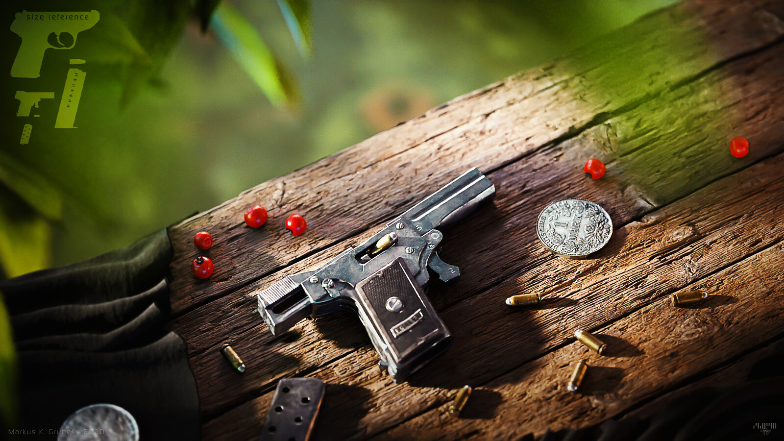 main render with size reference. The Kolibri pistol was only 7 cm in length!