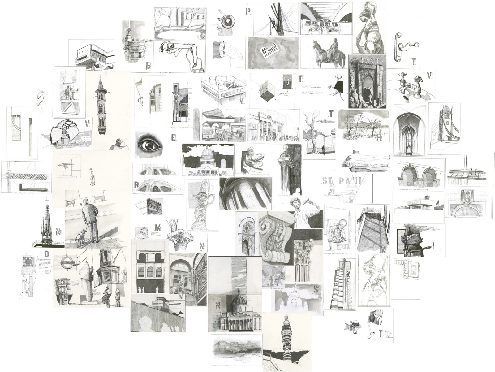 Some of the en-situ sketches I did as I travelled during my time in London.