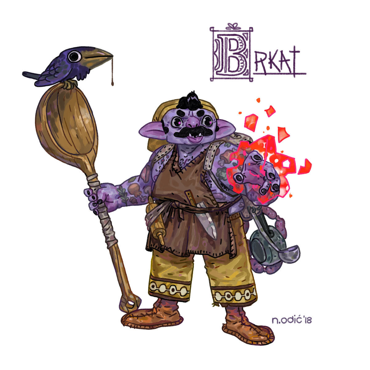 Brkat (and Boss Bird) -- Half-Orc Warlock