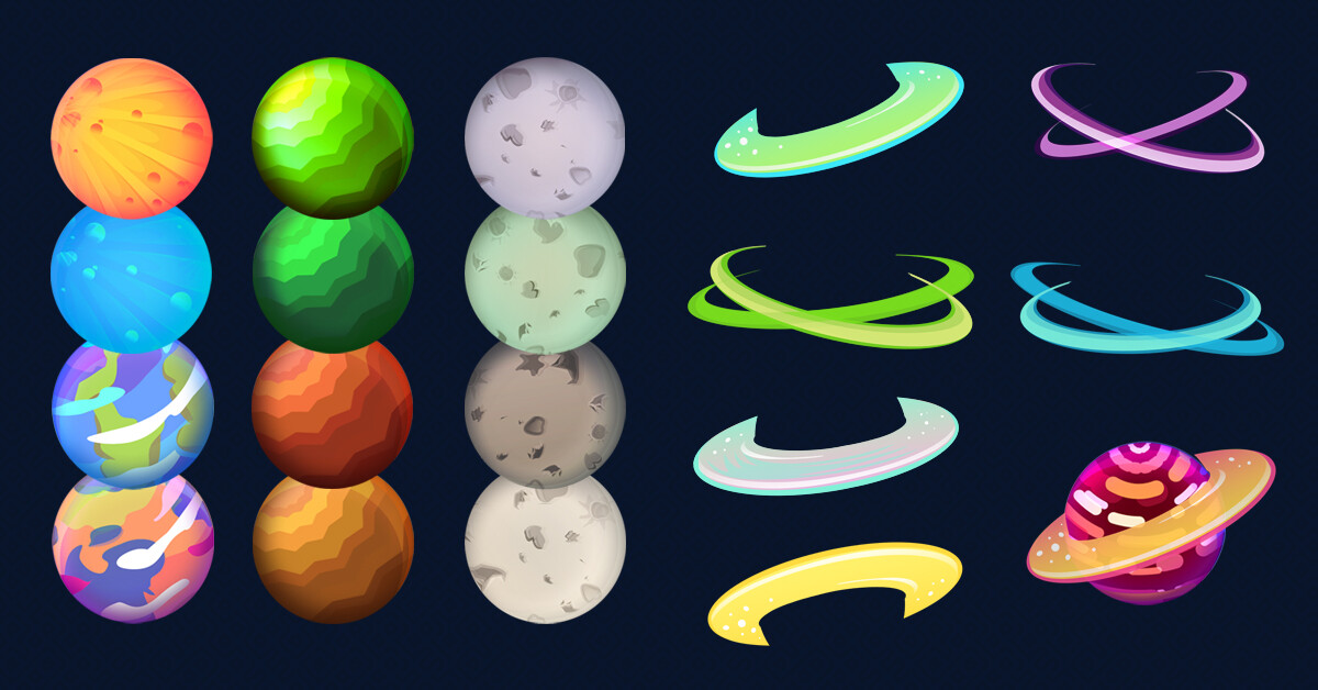 Many Planets color variants! Also, some ring addons for the random planets! (some were to be without face,those would act like parasites,occupying the space destined to faced planets on the orbits)(not implemented yet),also : tiny satellite planets !