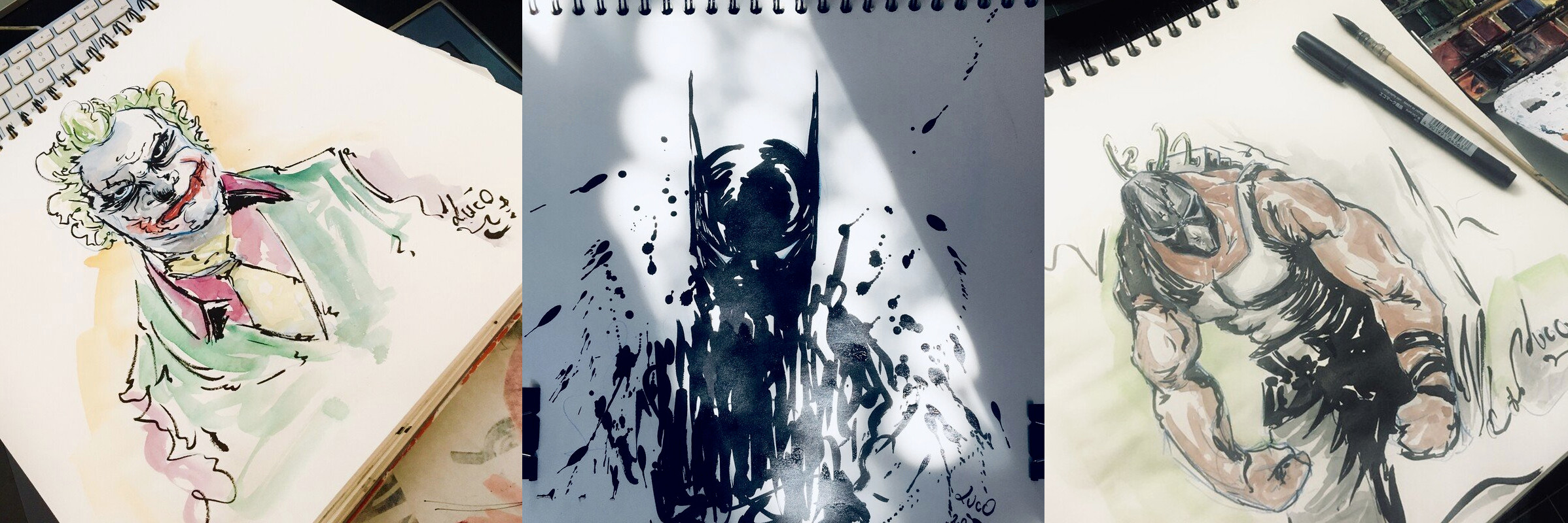 Joker / Batman / Bane MCU
Ink and watercolor