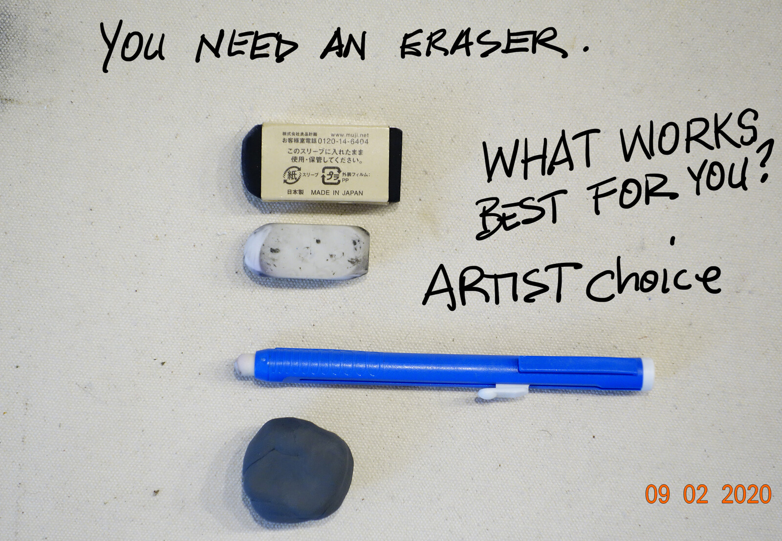 Get an eraser that works for you. I like the rubber kind and the eraser tubes that go in holders for detailed and tights spots. You are the artist you decide.