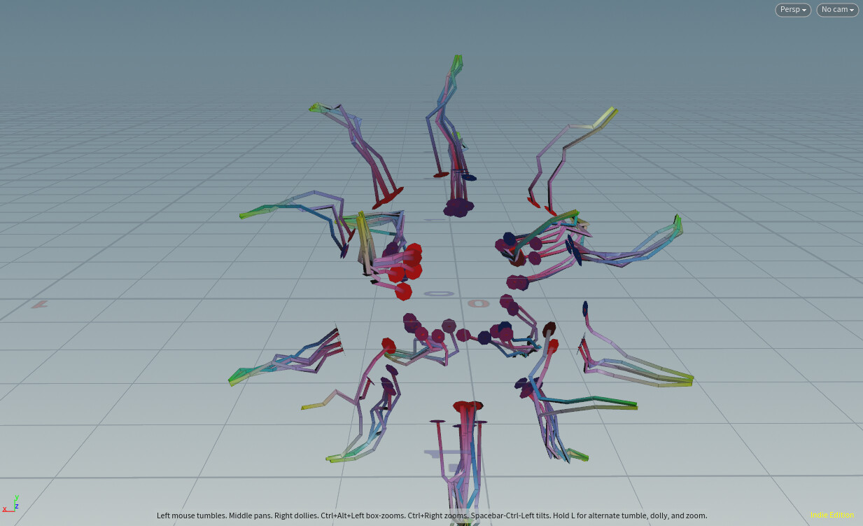 Procedural generated Lightning tendrils, all Houdini. The multi-colored vertices here are actually used to tell the shader: When to fire the tendril, it's length at each vertex and if it can apply dynamic movement to that segment. Those are encoded in RGB